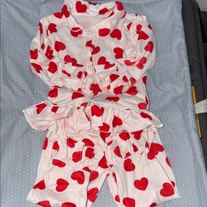 Kids Heart-Print Pajama Set - Red Hearts on Pink